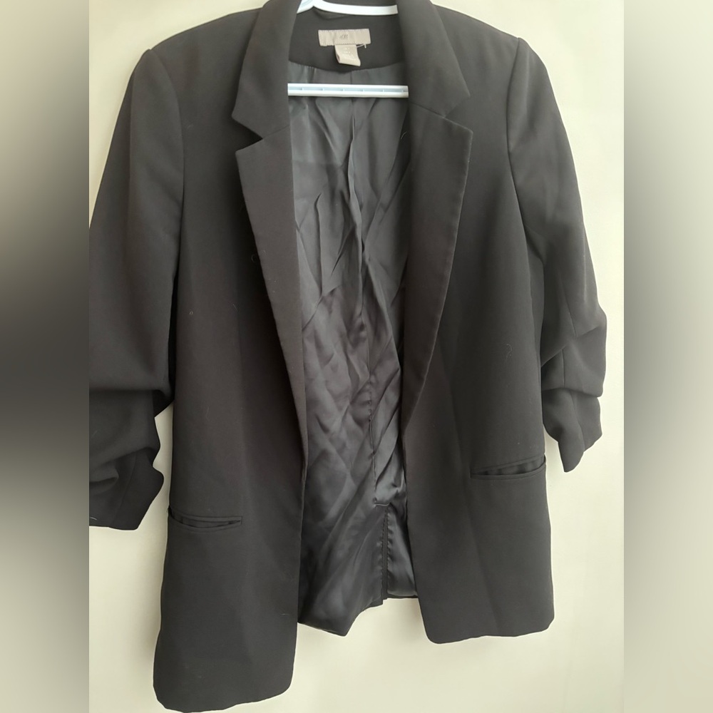 Black Open-Front long Women's Blazer 3/4 sleeves
